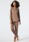 Pajamas long wider cut V-neck minimal print brown - Essentials Comfort Fit