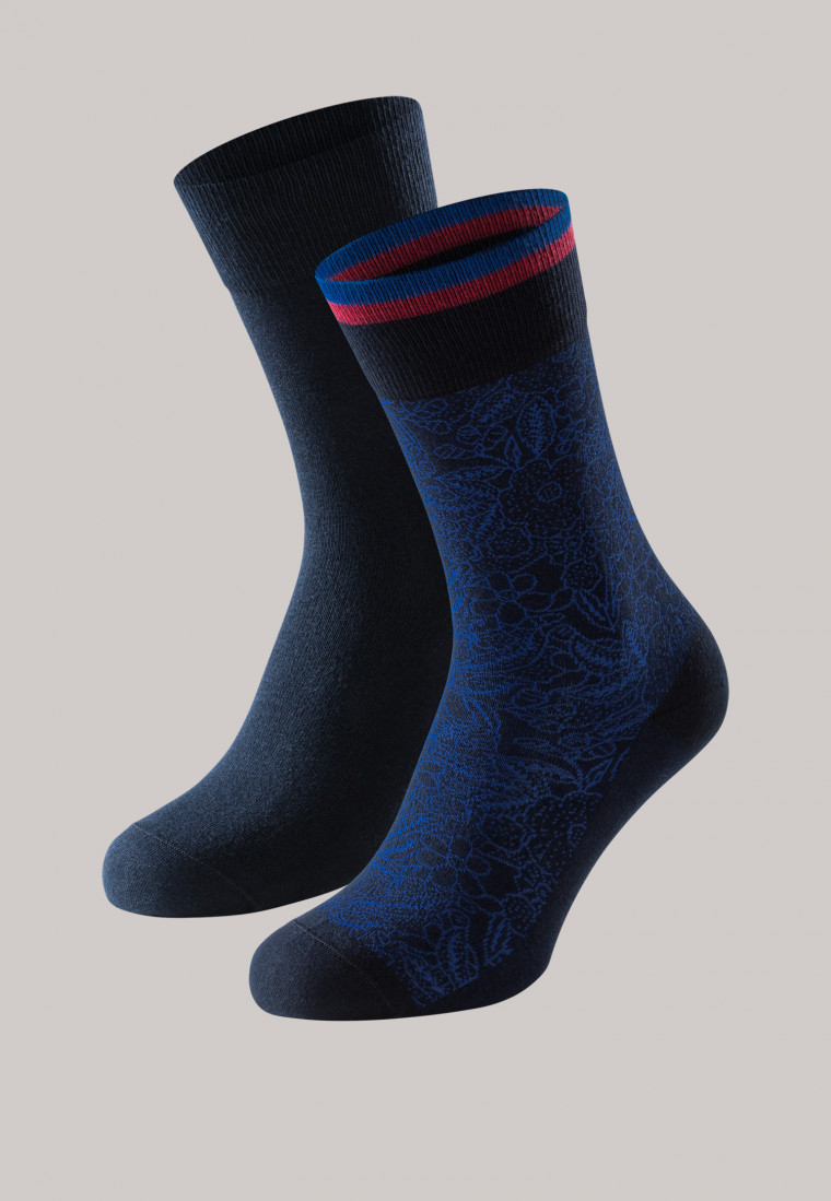 Herrensocken 2er-Pack Pima Baumwolle floral nachtblau/ royal - Long Life Cool