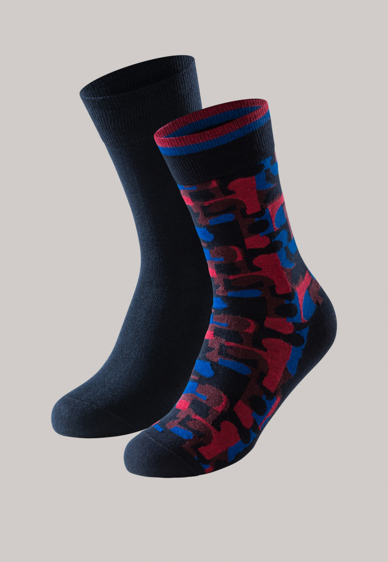 Herrensocken 2er-Pack Pima Baumwolle nachtblau/ mehrfarbig - Long Life Cool