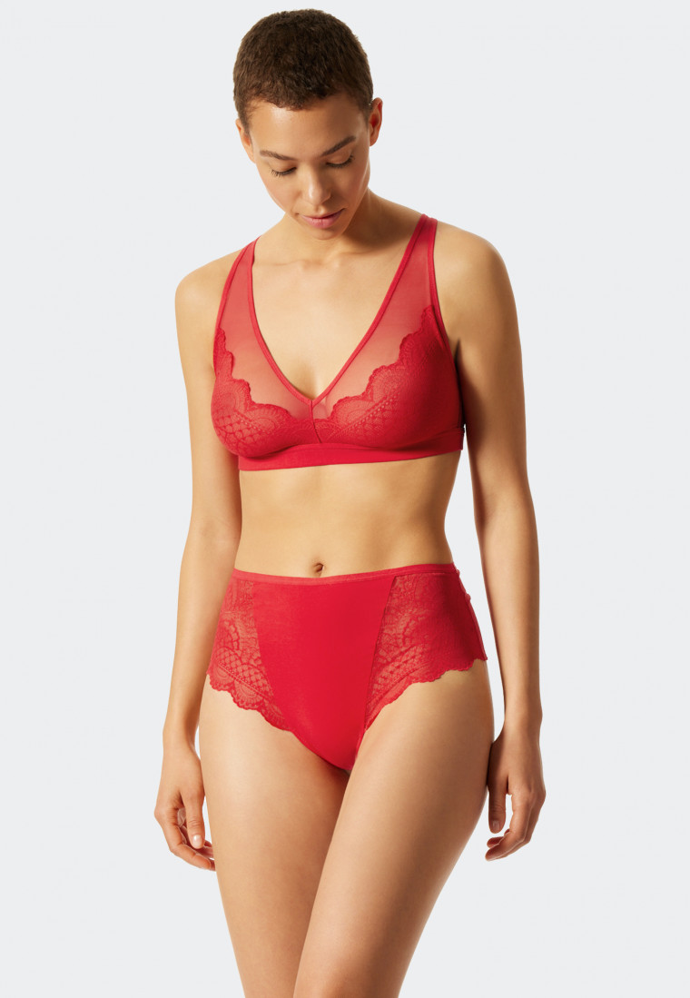 High-waisted thong lace red - Feminine Lace