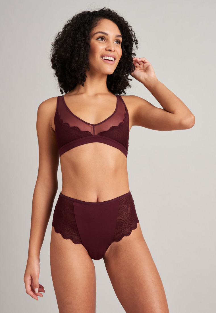 High-waisted thong lace burgundy 
