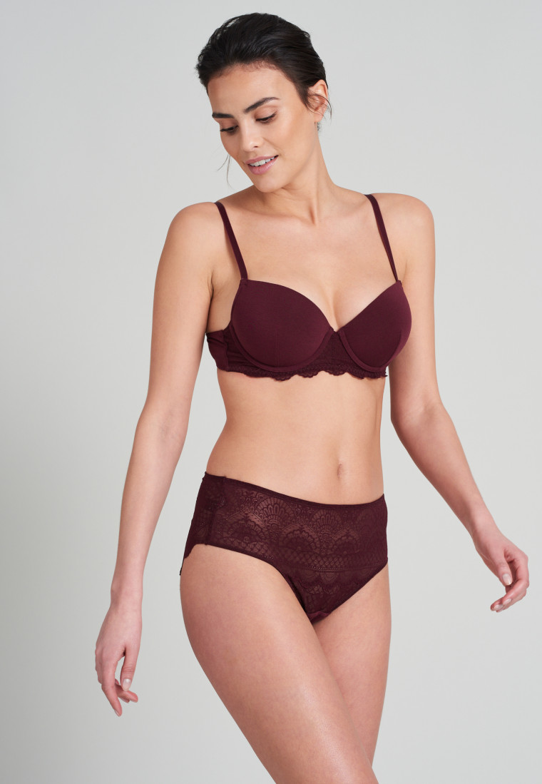 High-waisted panty all-over lace burgundy - Feminine Lace