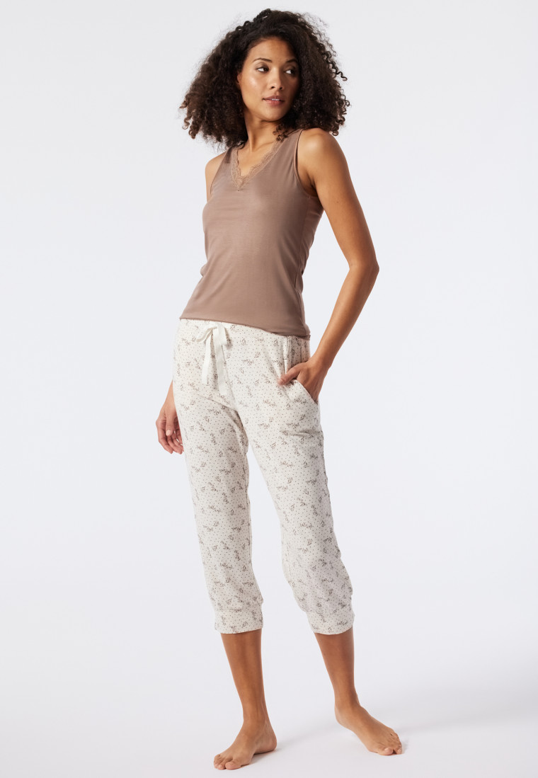 Top Tencel V-neck lace brown - Tencel Lace