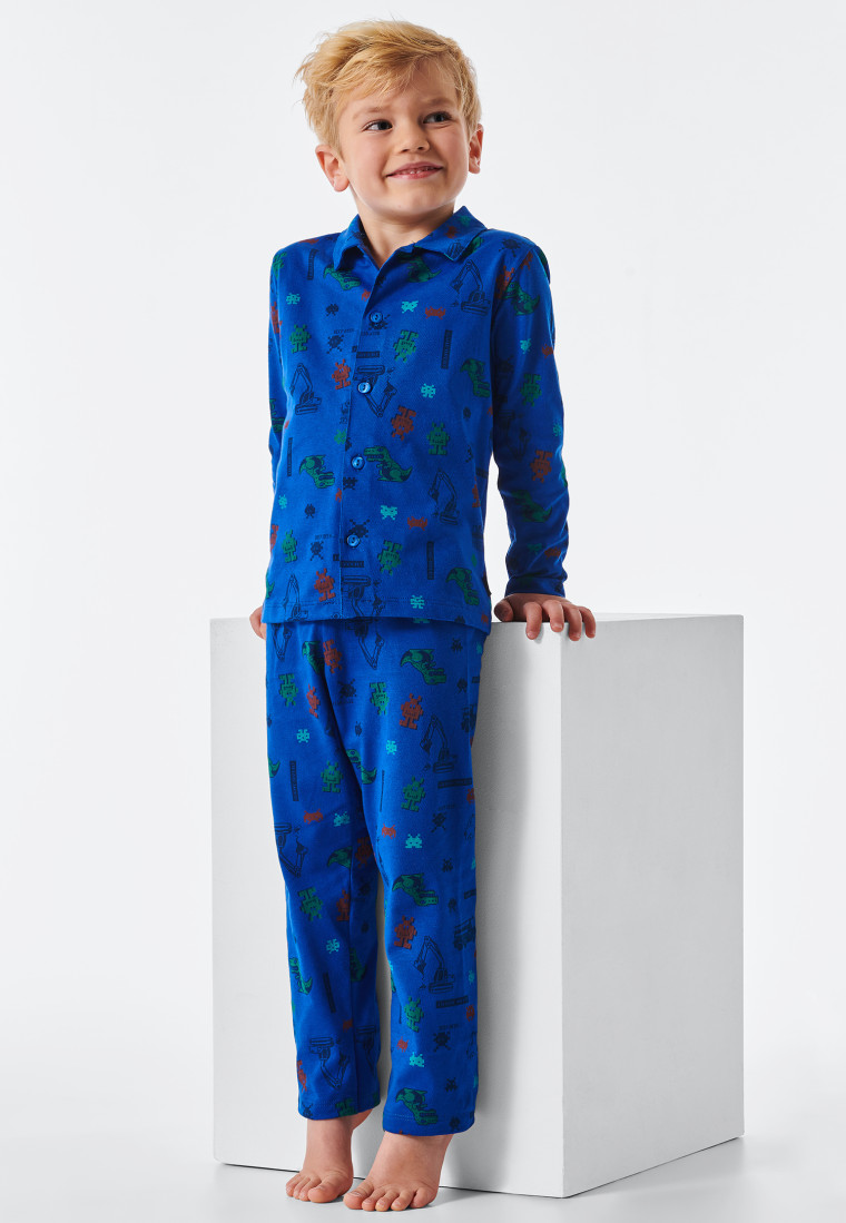 Pigiama in jersey con motivo di veicoli e dinosauri, blu reale - Pyjama Story