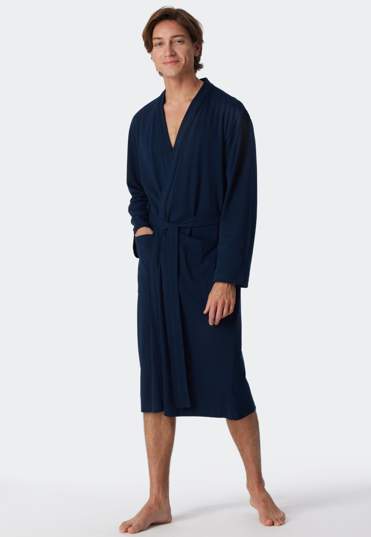 Bathrobe fine interlock dark blue - Essentials