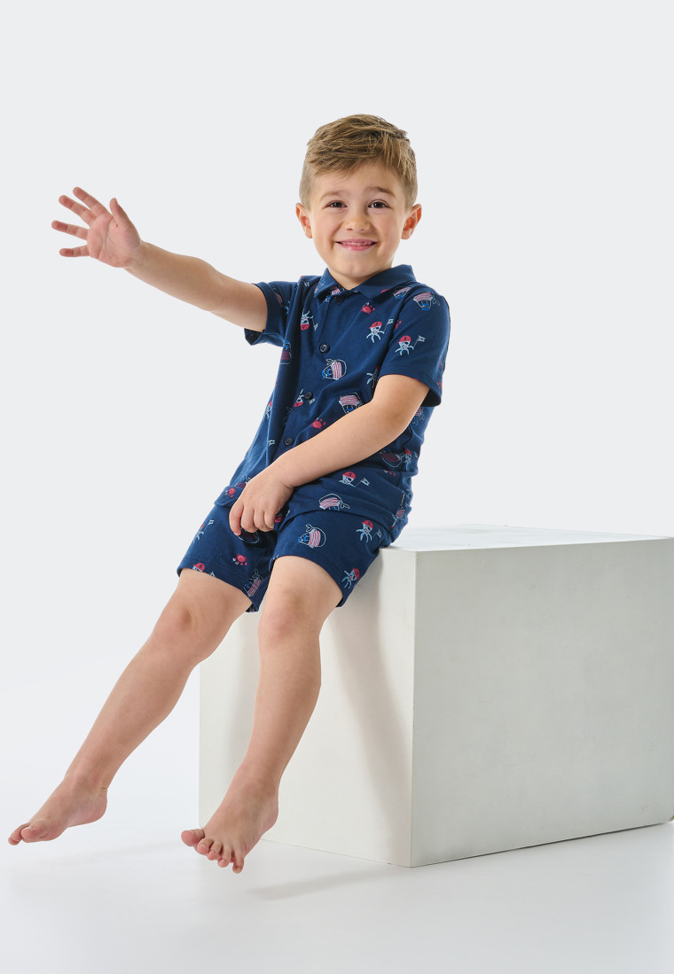 Pyjama kurz Organic Cotton Knopfleiste Seebär Piraten dunkelblau - Boys World