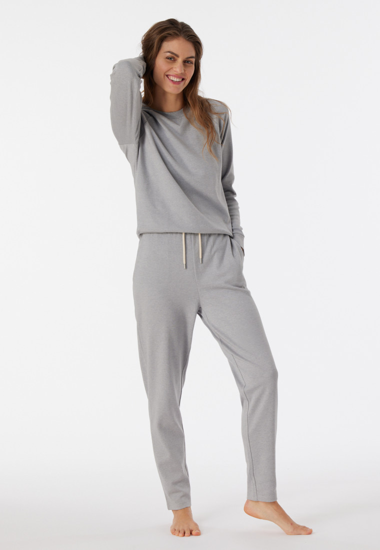 Felpa a maniche lunghe in tessuto Interlock, grigio screziato - Mix+Relax