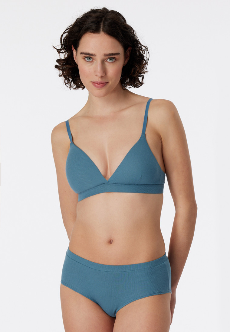 Soutien-gorge sans armatures large nervure Coton biologique coussinets amovibles bleu gris - Pure Rib