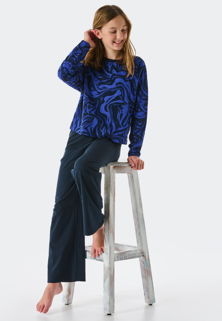 Pyjama lang biologisch katoen blauw met patroon - Teens Nightwear