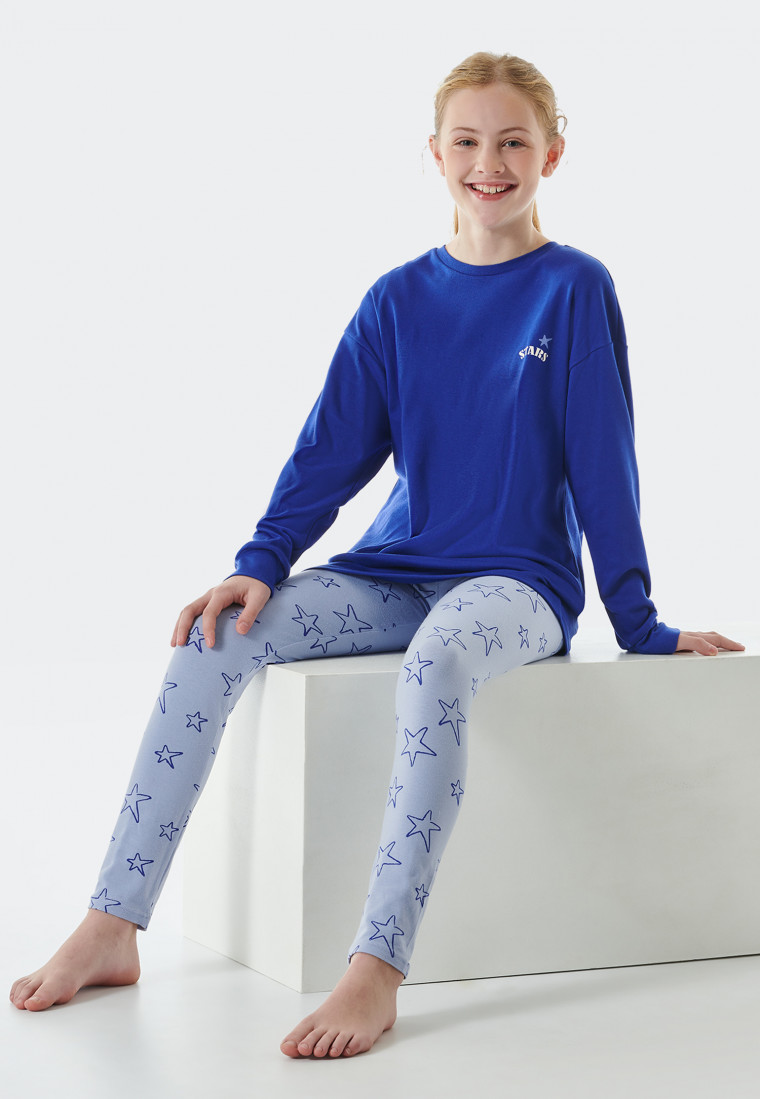 Pyjama lang interlock biologisch katoen manchetten sterren blauw - Teens Nightwear