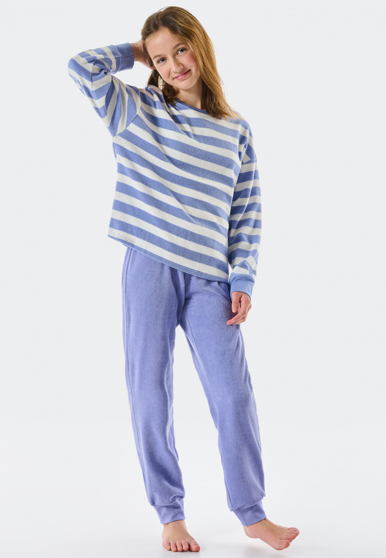 Schlafanzug lang Frottee Bündchen Streifen silver lilac - Teens Nightwear |  SCHIESSER
