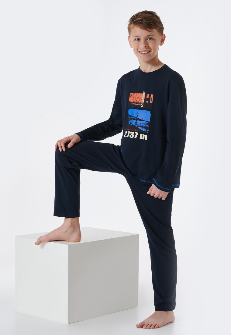 Schlafanzug lang Organic Cotton Golden Gate nachtblau - Teens Nightwear