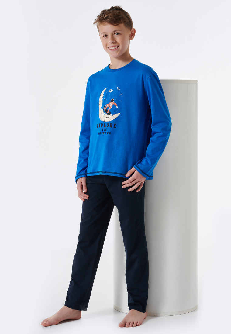 Long Pajamas Organic Cotton Astronaut royal blue - Teens Nightwear