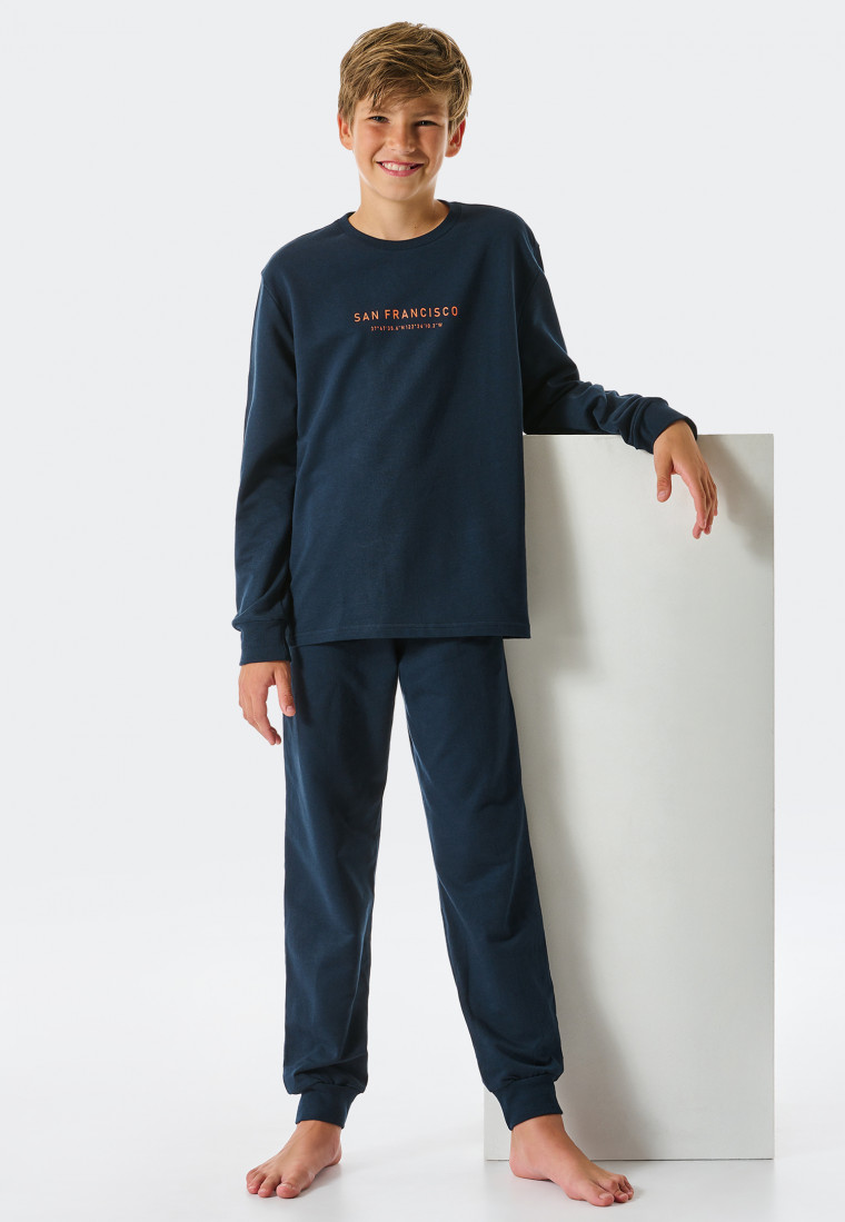 Schlafanzug lang Sweatware Organic Cotton Bündchen San Francisco nachtblau - Teens Nightwear