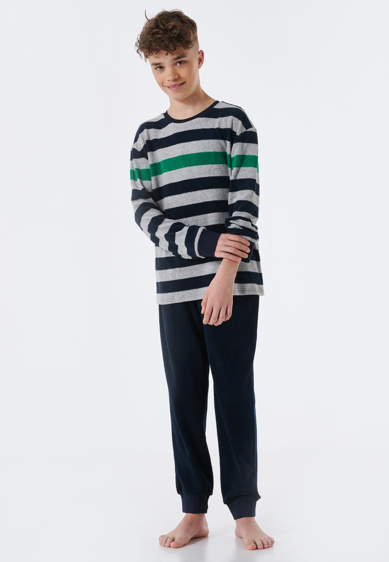 Pyjama long éponge bords-côtes rayures gris chiné - Teens Nightwear