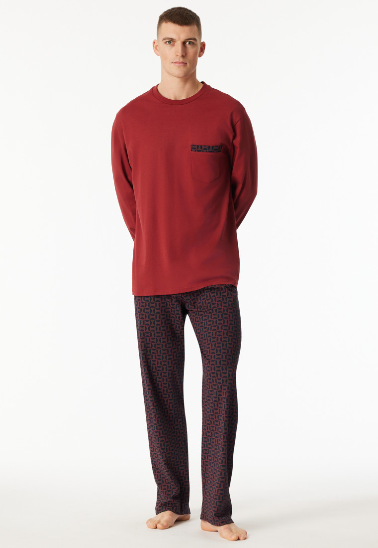 Long pyjamas Organic Cotton stripes dark red - Comfort Nightwear