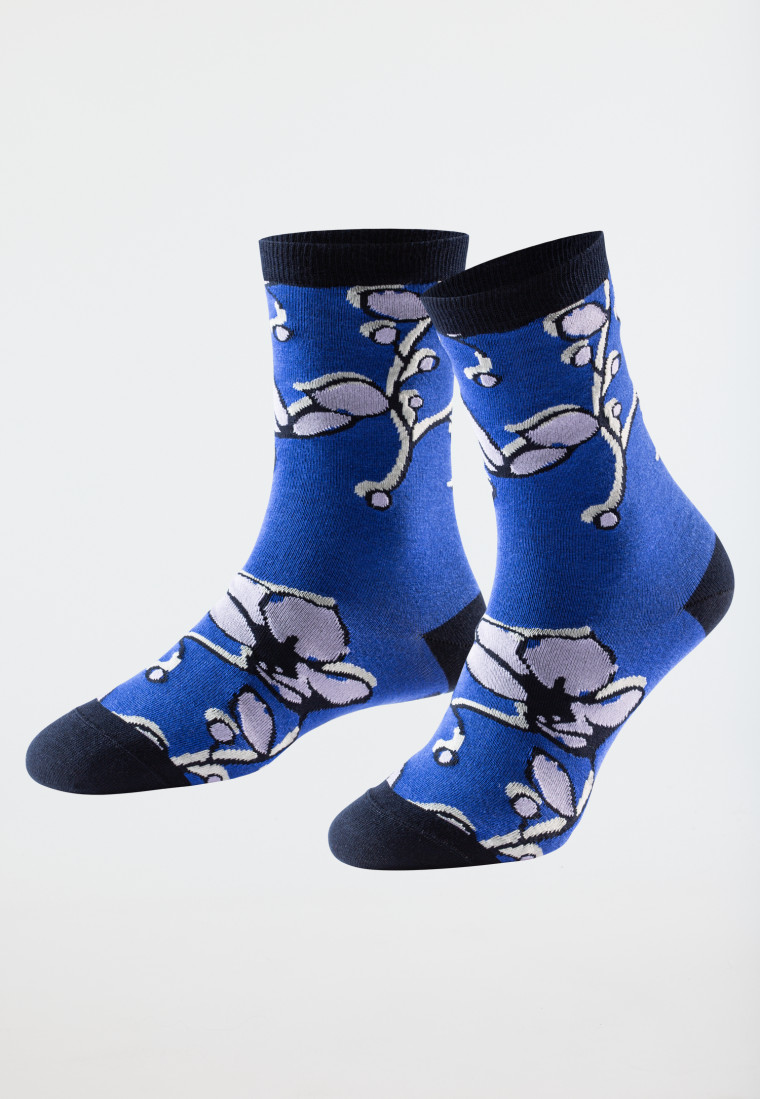 Women's socks floral patterned blue - selected! premium