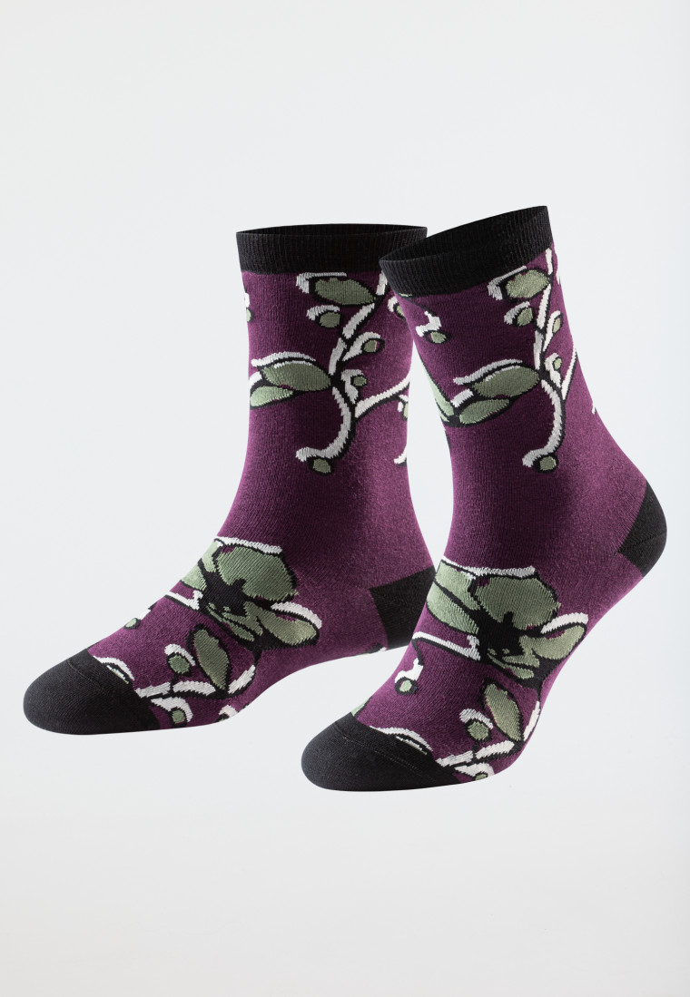 Damessokken gebloemd lila - selected! premium