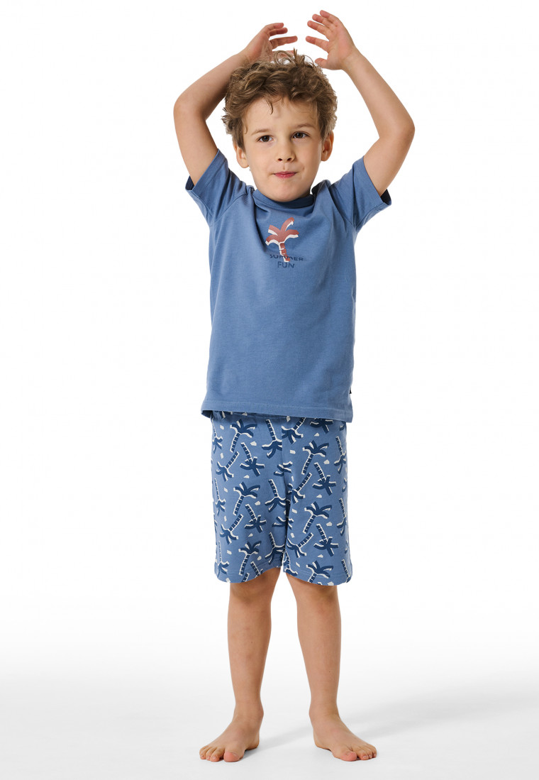 Short pyjamas denim blue palm trees - Natural Love