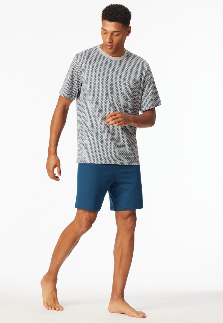 Short pyjamas with silver patterned chest pocket - Comfort Essentials