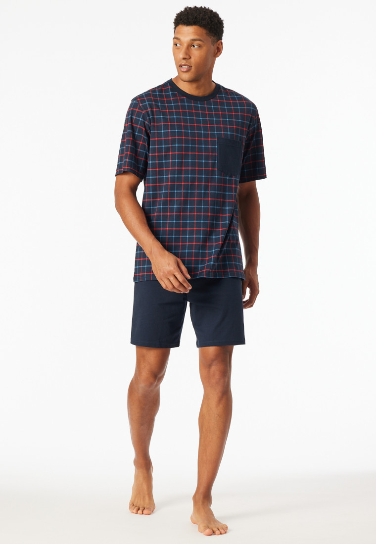 Short pyjamas with navy patterned chest pocket - Comfort Essentials