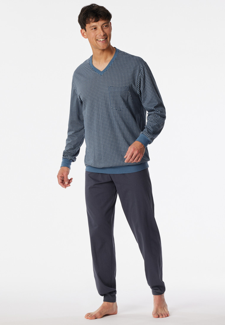 Schlafanzug lang Bündchen Karos graphit - Comfort Nightwear