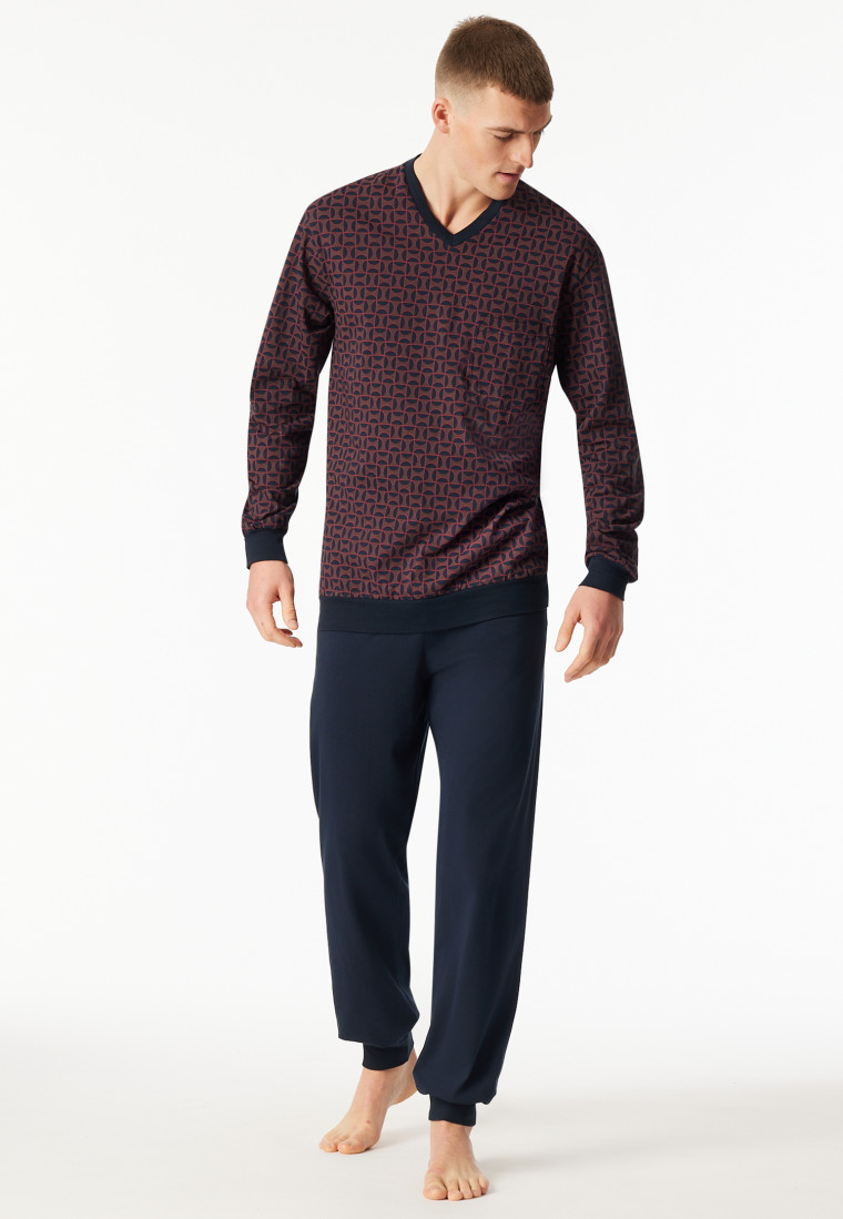 Pyjamas long cuffs red-brown patterned - Comfort Nightwear