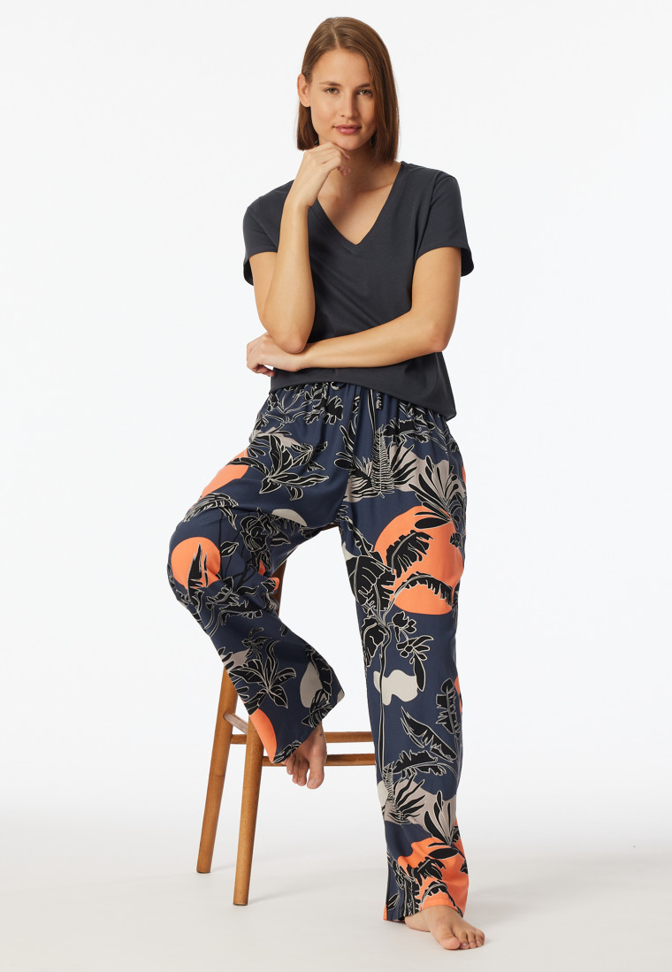 Loungehose lang Viskose Palmenprint multicolor - Mix+Relax
