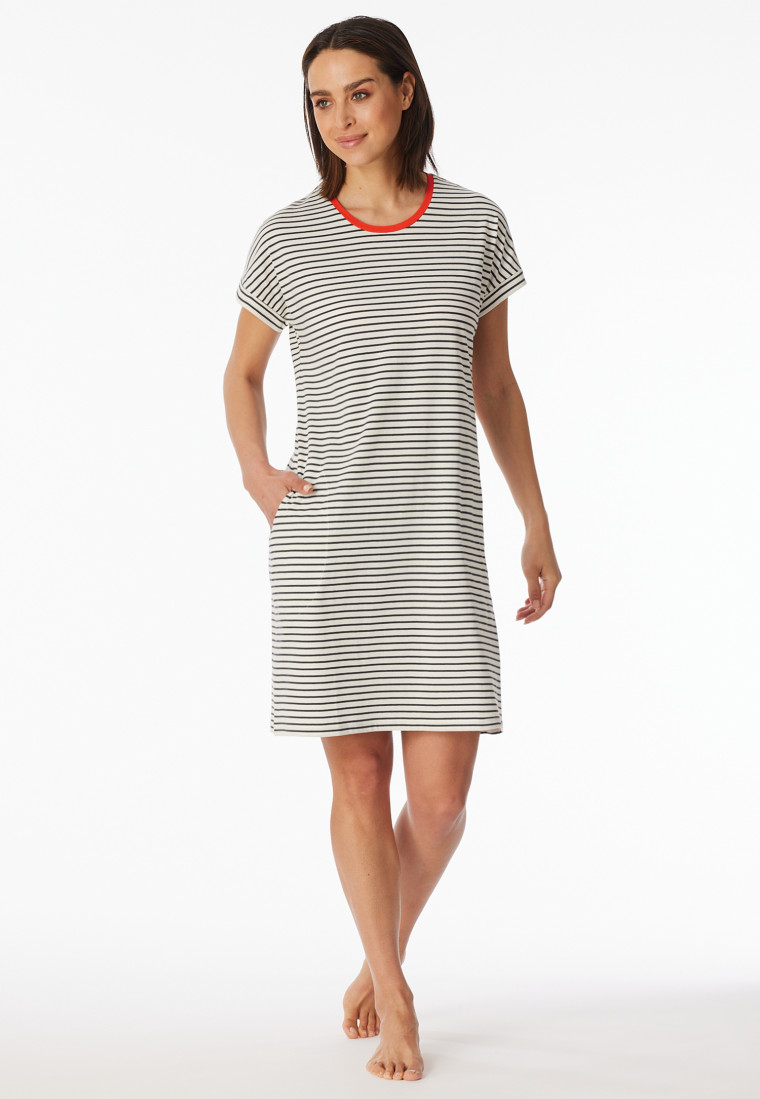 Sleepshirt kurzarm Streifen off-white - Casual Essentials