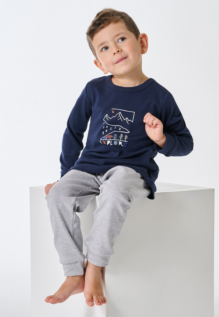 Schlafanzug lang Interlock Bündchen grau-meliert - Kids Nightwear