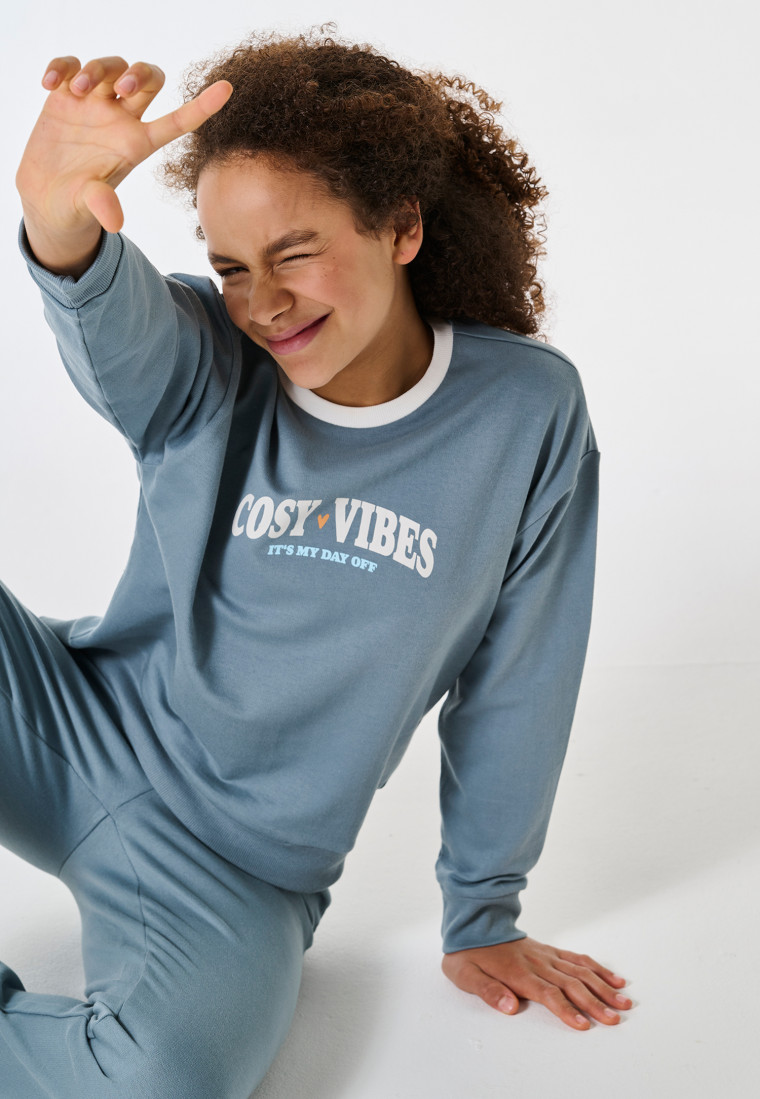Schlafanzug lang Sweatware Bündchen mineral - Nightwear