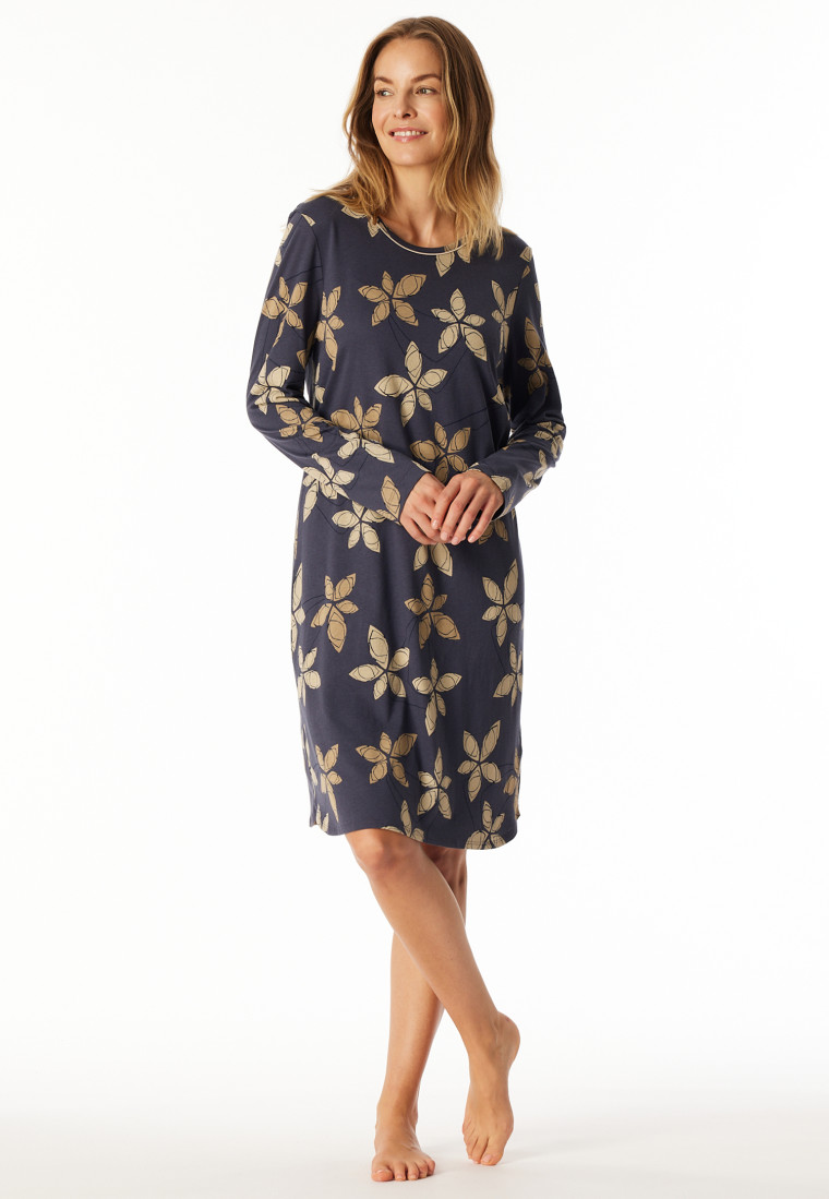 Sleep shirt long-sleeve flowers graphite - Comfort Nightwear