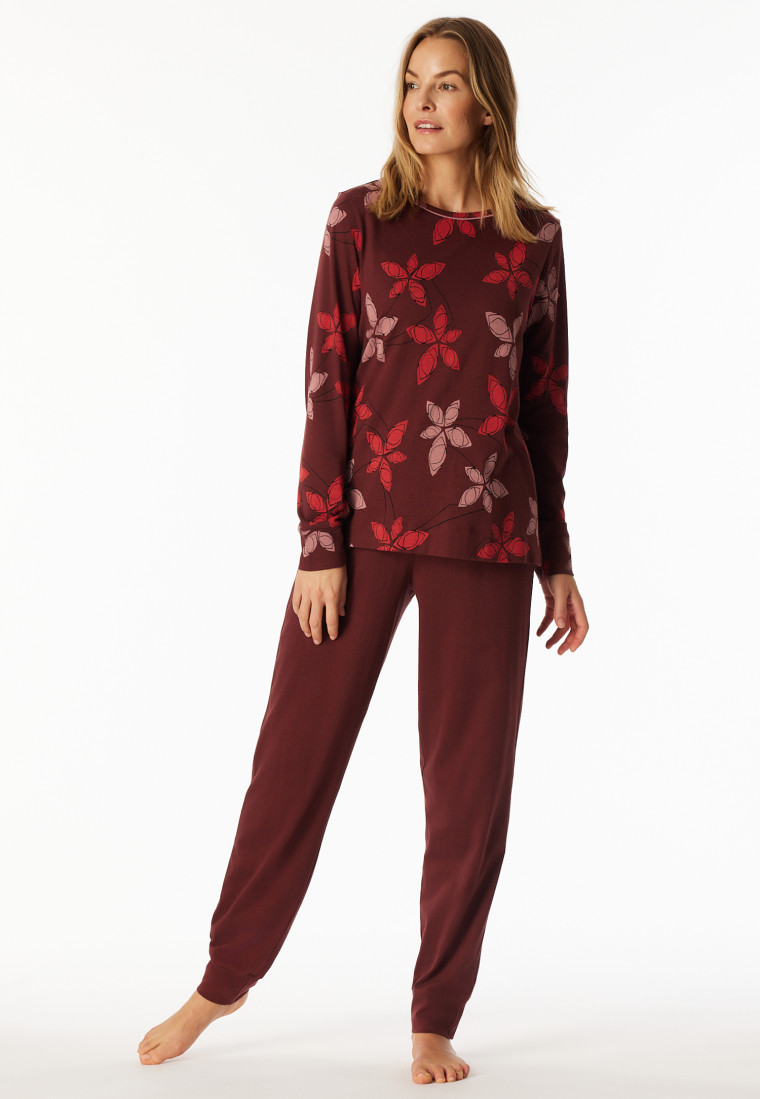 Pyjama lange pyjama bloemen wijnrood - Comfort Nightwear