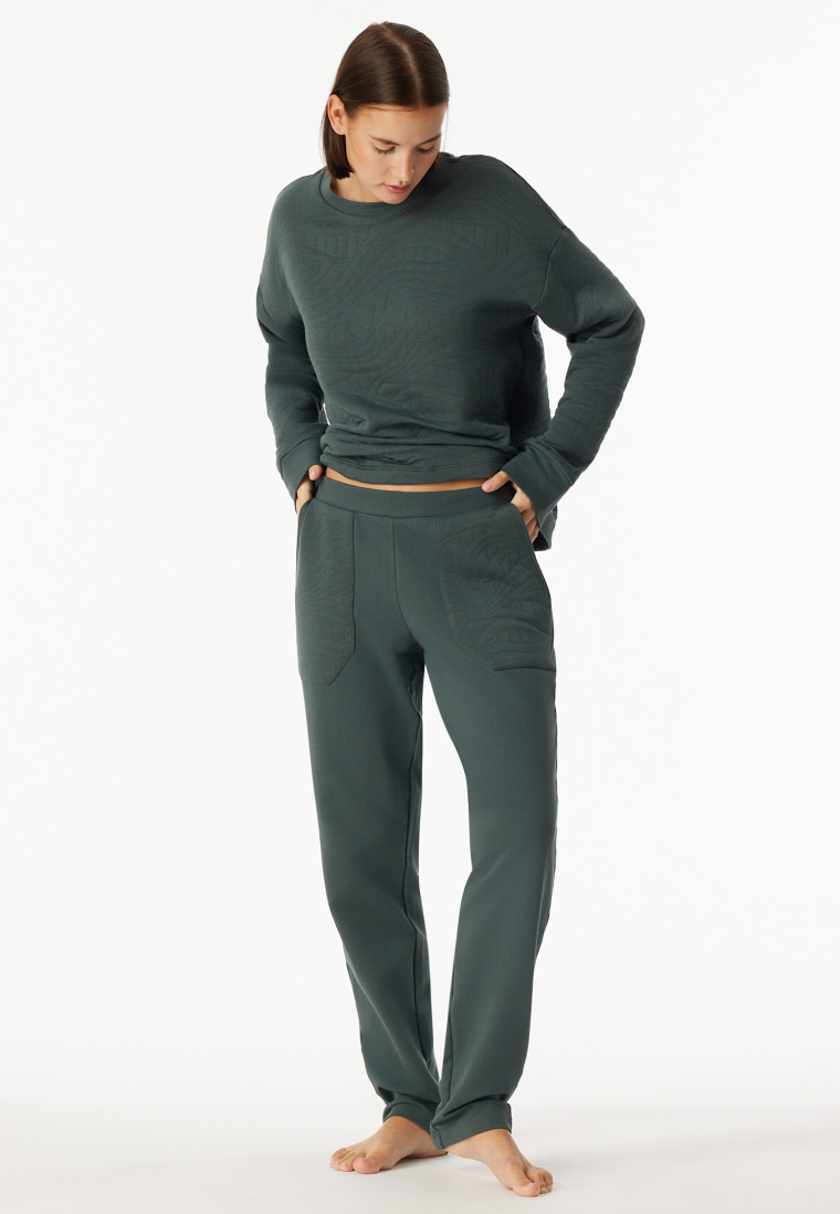 Pantaloni lunghi in jersey e tessuto felpato verde scuro - Mix+ Relax