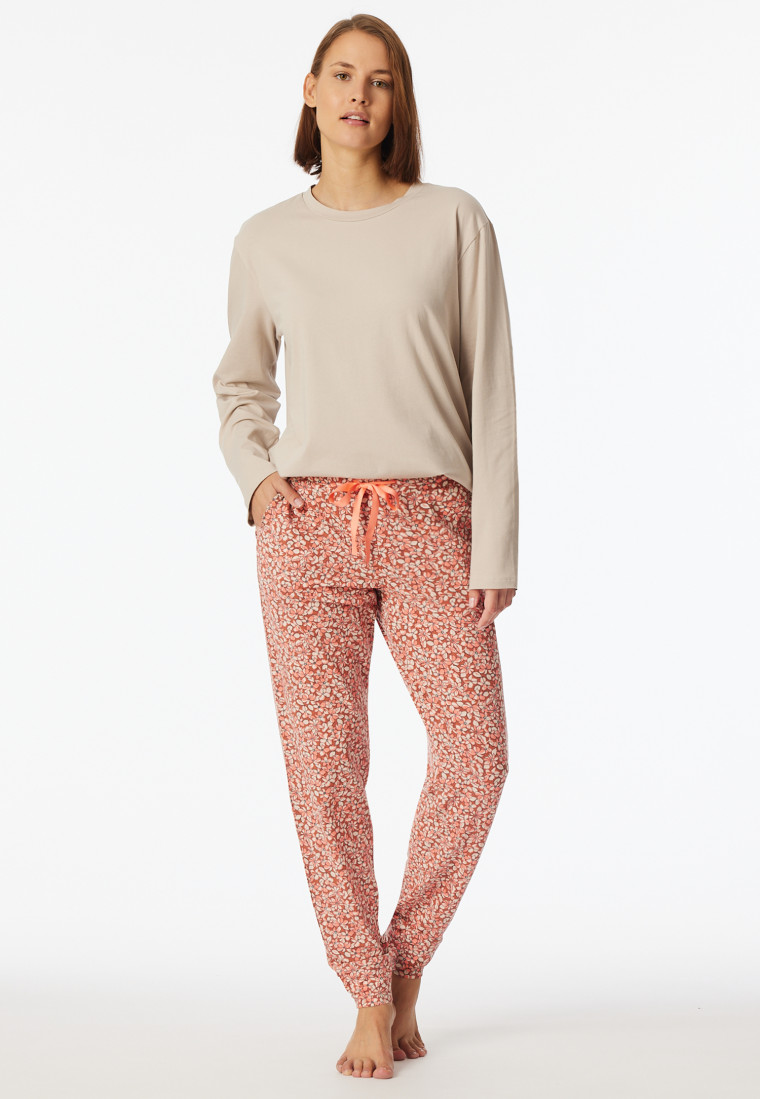Hose lang Bündchen Blumen pfirsich - Mix+Relax