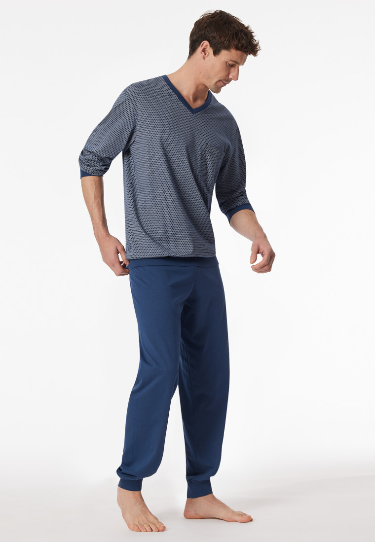 Long pyjamas with blue patterned cuffs - Comfort Essentials