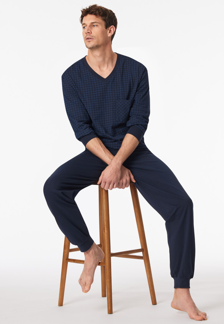 Pyjamas long pyjamas cuffs checks midnight blue - Comfort Essentials