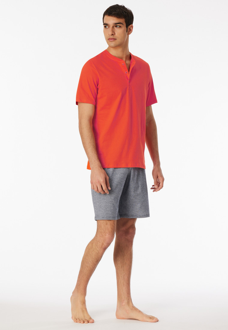 Schlafanzug kurz Knopfleiste Ringel hellrot - Casual Nightwear