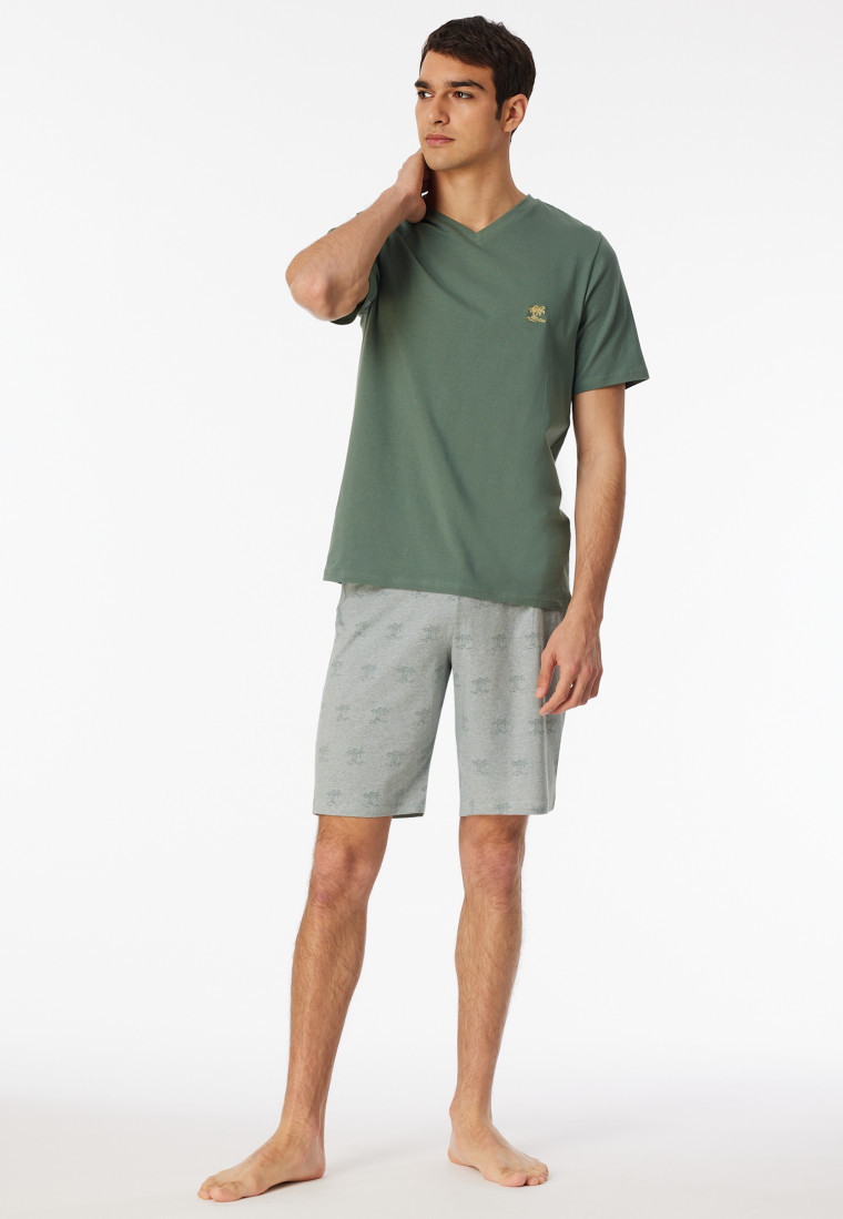 Pyjama korte v-hals palm kaki - 95/5