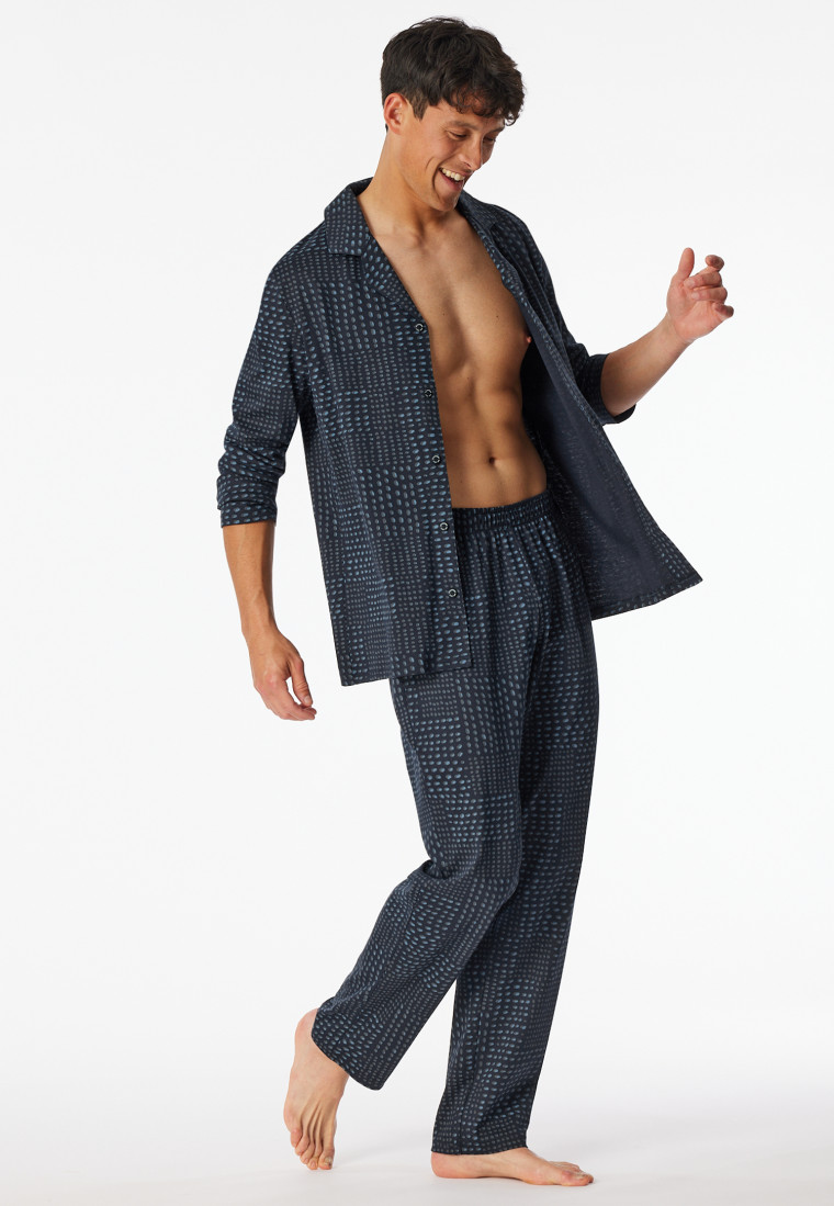 Pyjama lang Knopfleiste graphit - Fine Interlock