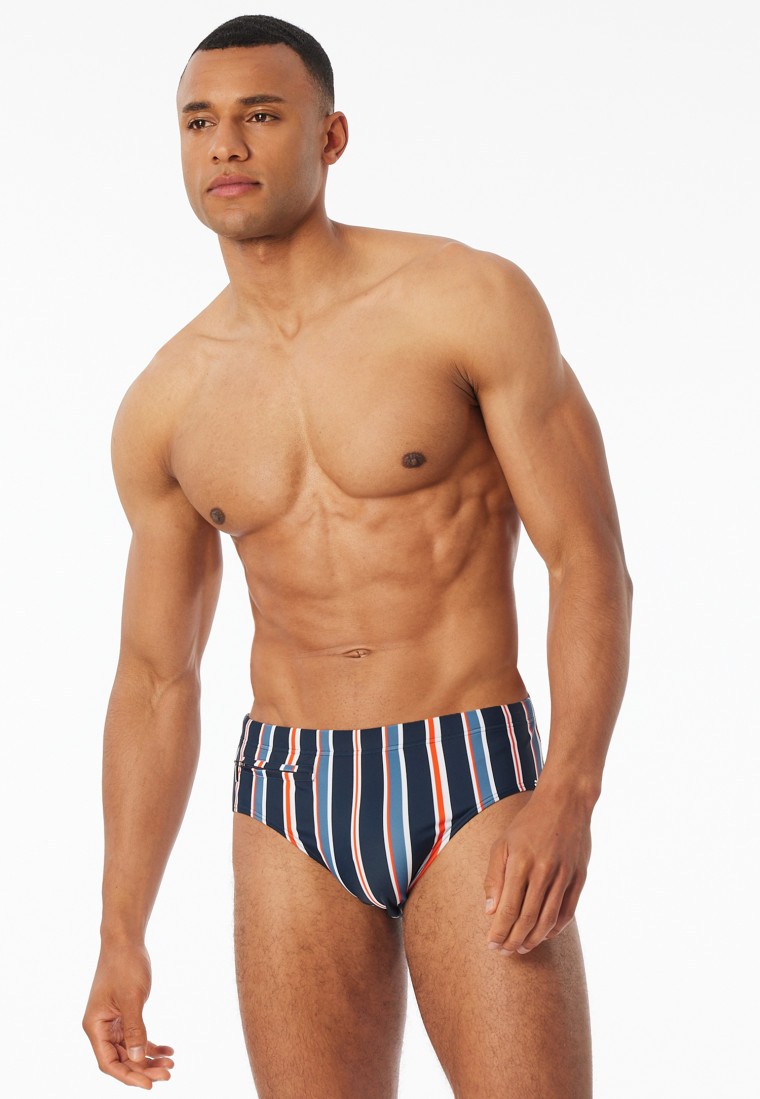 Swimming trunks with zipped pocket knitwear recycled stripes midnight blue - Aqua