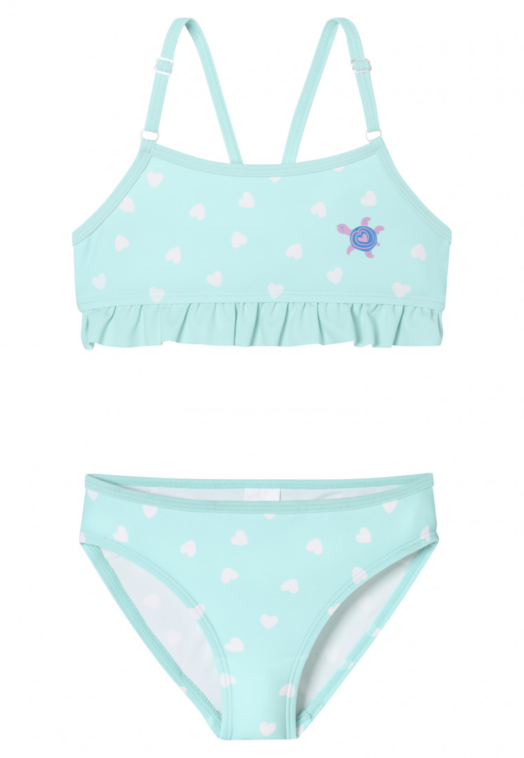 Bikini gebreide stof SPF40+ hartjes schildpad ruches lichtgroen - Aqua