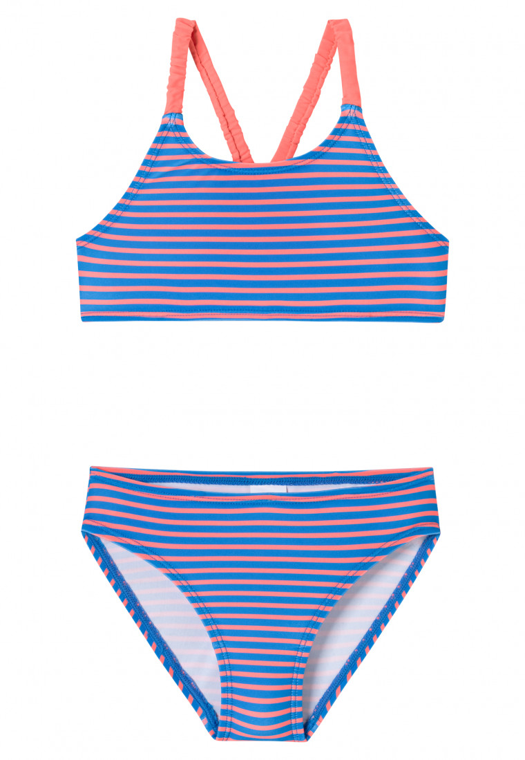 Bustier bikini recycled knitwear SPF40+ stripes aquarium - Aqua