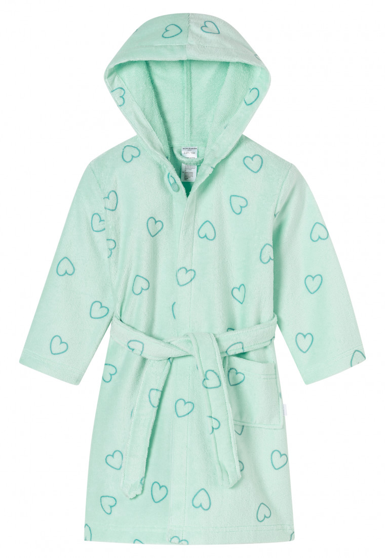 Bademantel Velour Herzchen hellgrün - Aqua
