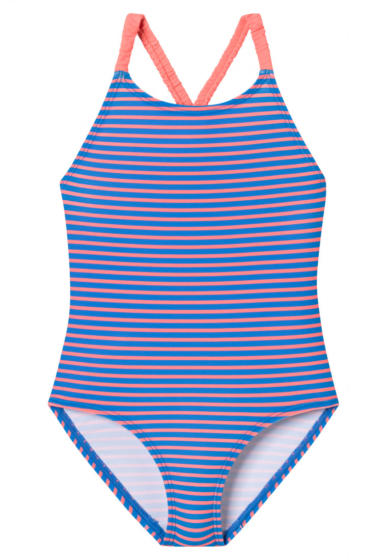 Swimsuit recycled knitwear SPF40+ stripes aqua - Aqua