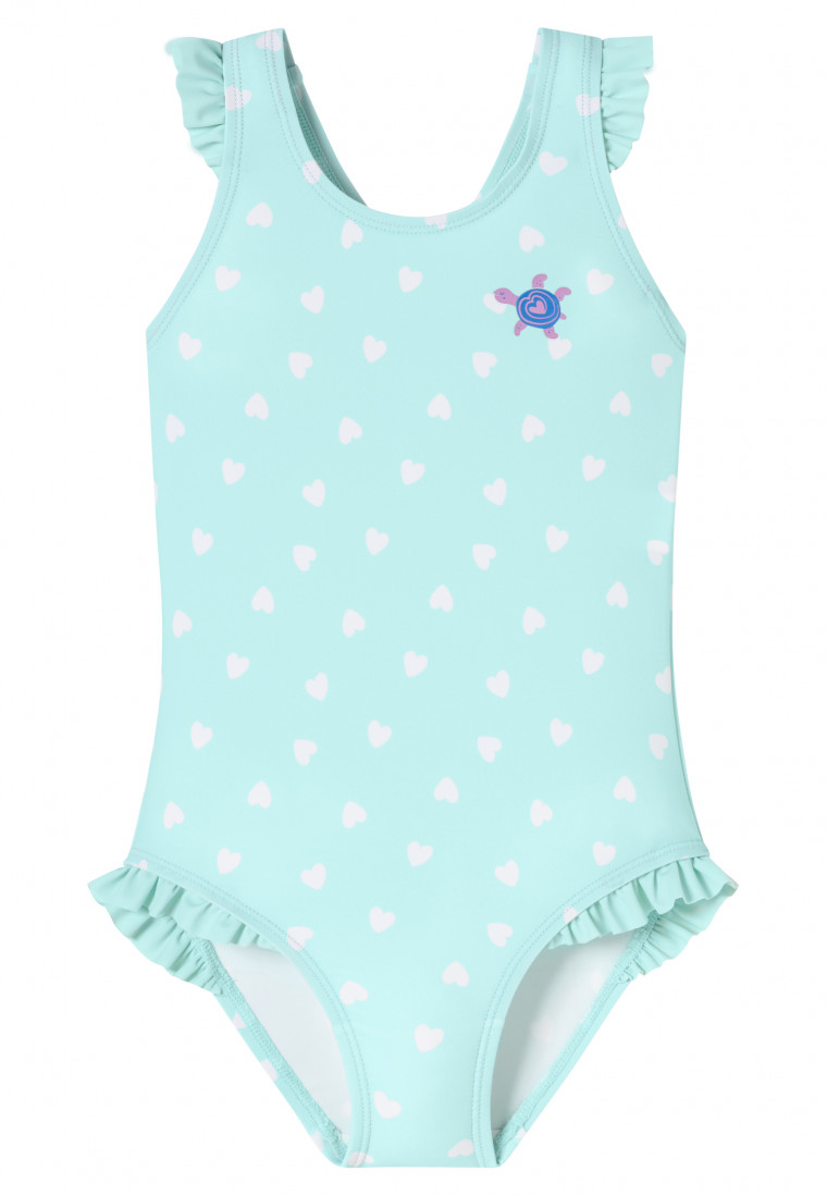 Knitwear swimsuit recycled SPF40+ polka dots turtle light green - aqua