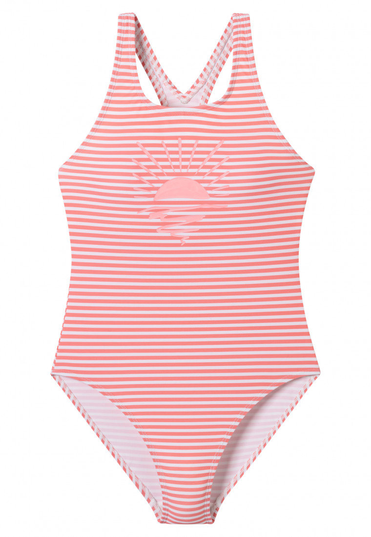 Swimsuit knitwear recycled SPF40+ school sports stripes pink - aqua