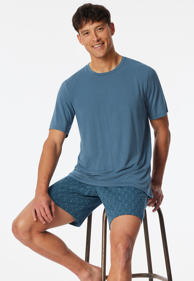 Schlafanzug kurz Ornamentdruck atlantikblau - Long Life Soft