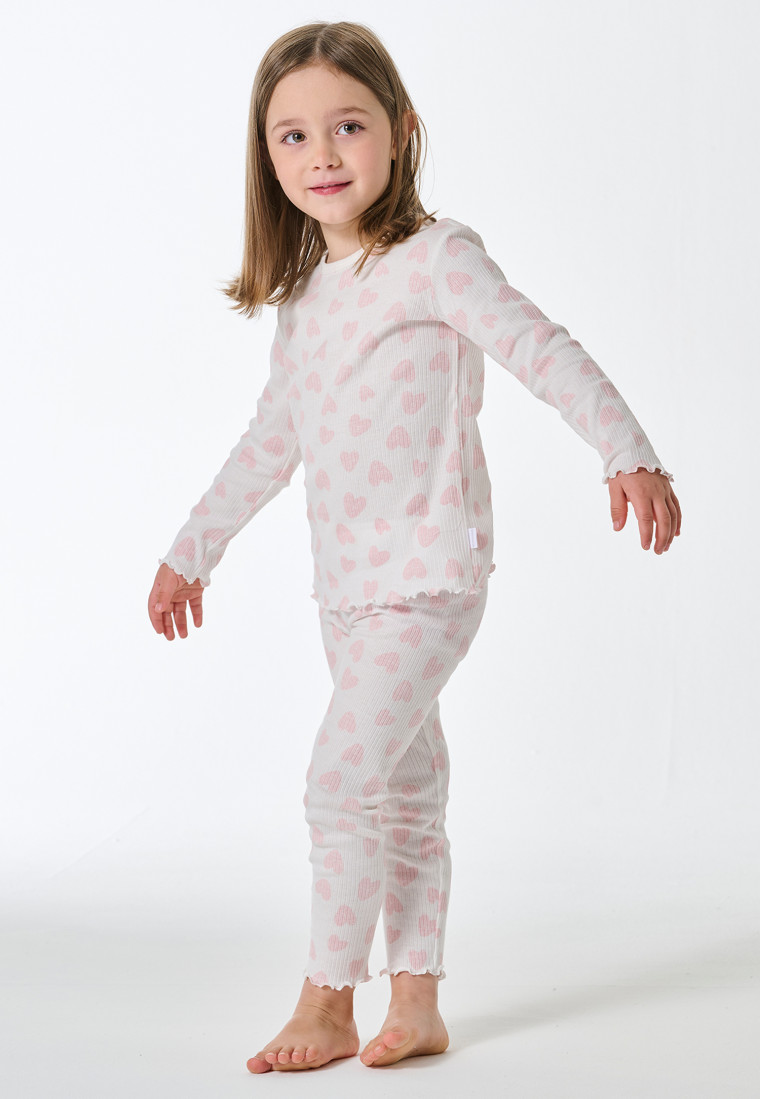 Pyjamas long double rib heart off-white - Kids Nightwear