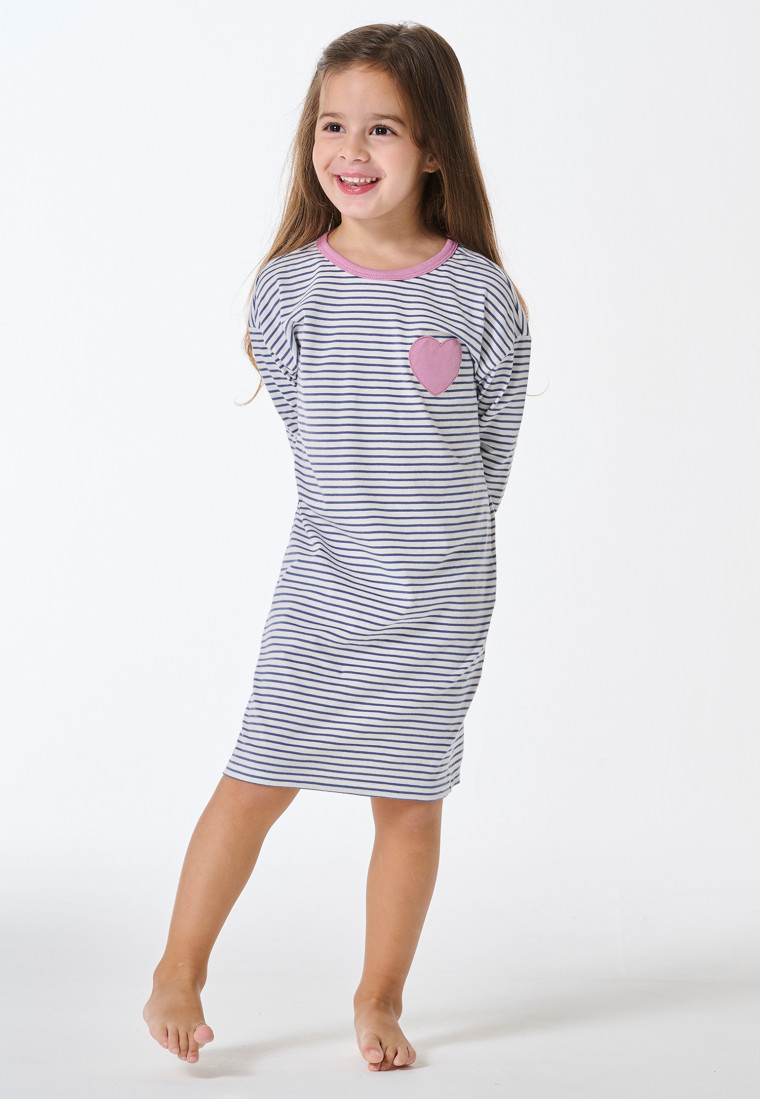 Camicia da notte a manica lunga con cuore a righe blu denim - Nightwear per bambini